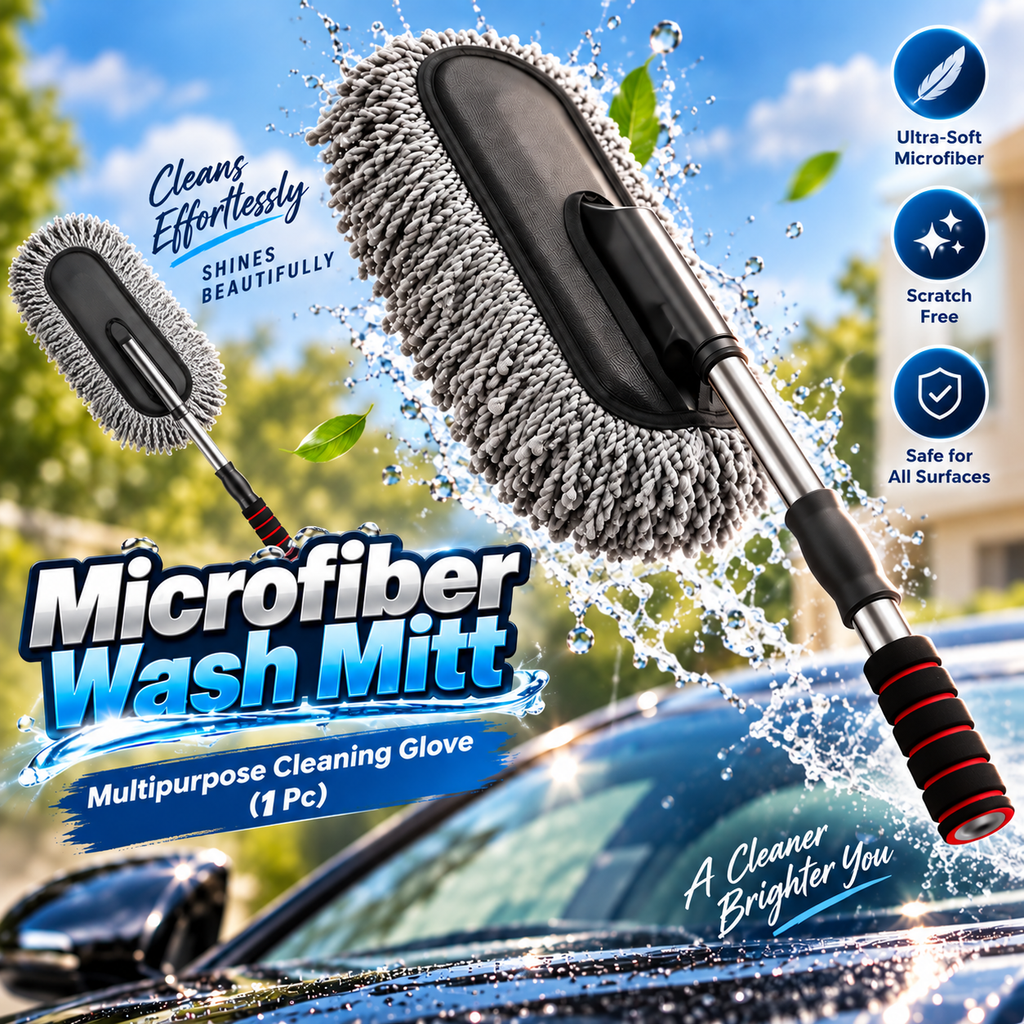 Car Duster Long Retractable Soft Non Slip Handle | Multipurpose Microfiber Wash Brush for Car & Home Cleaning