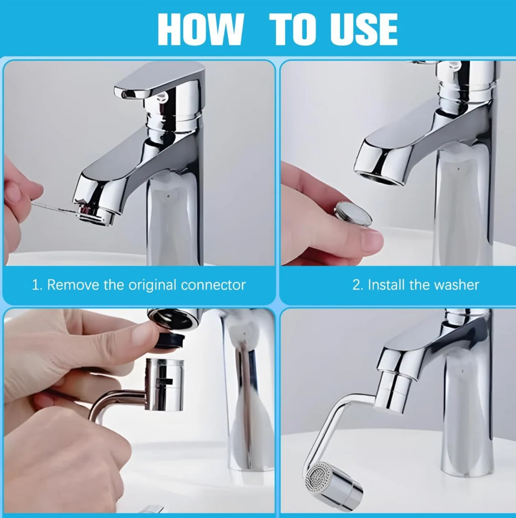 Splash Faucet Filter 1080° Rotating Faucet Sprayer Head | Movable Tap Water Saving Sink Aerator Extender for Bathroom & Kitchen