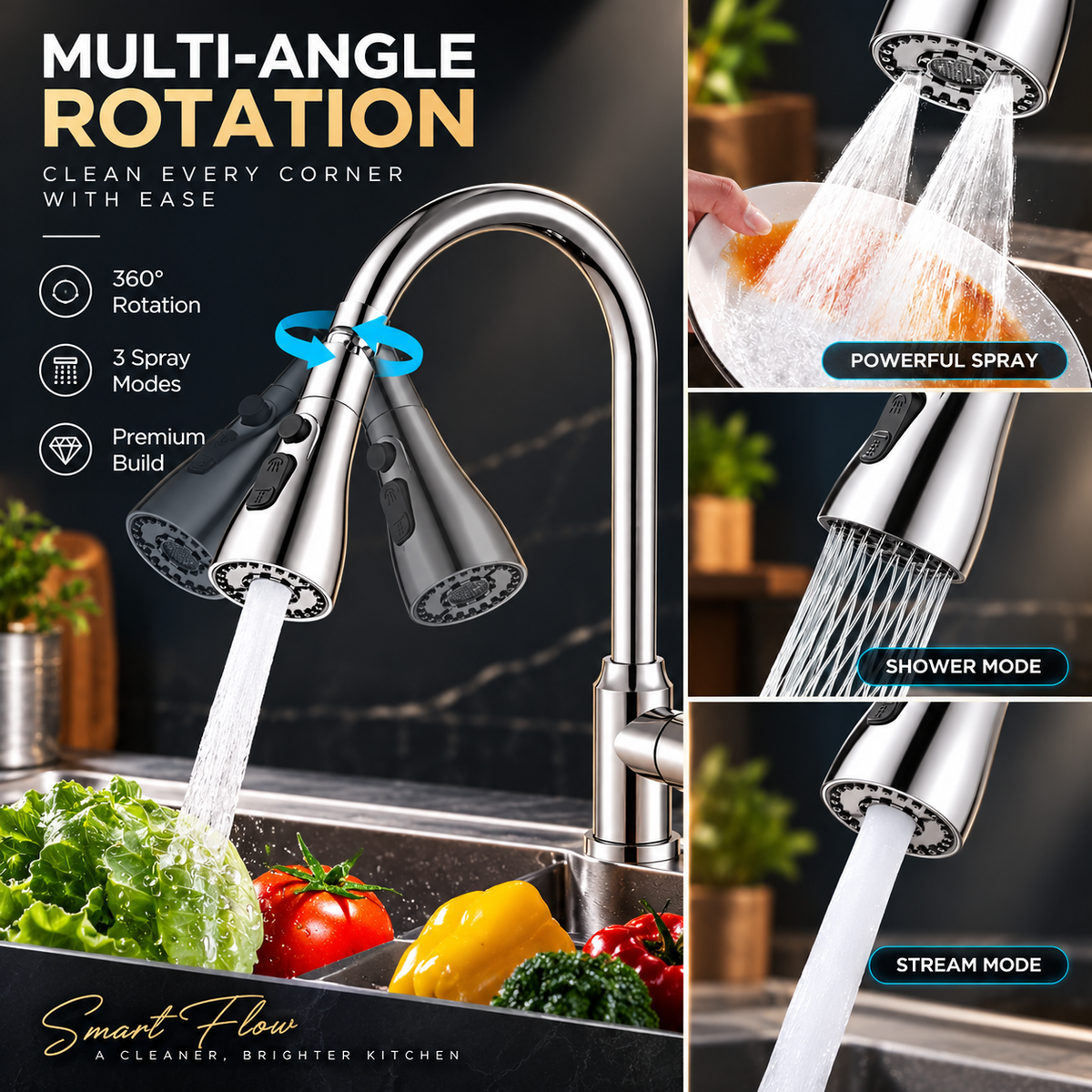 Kitchen Faucet 3 function Pull Down Sink Sprayer (1 Pc) | 3 Functions | More Control | Less Mess