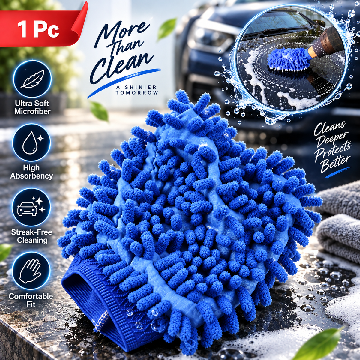 Microfiber Wash Mitt / Multipurpose Cleaning Glove for Effortless & Deep Cleaning (1 Pc)