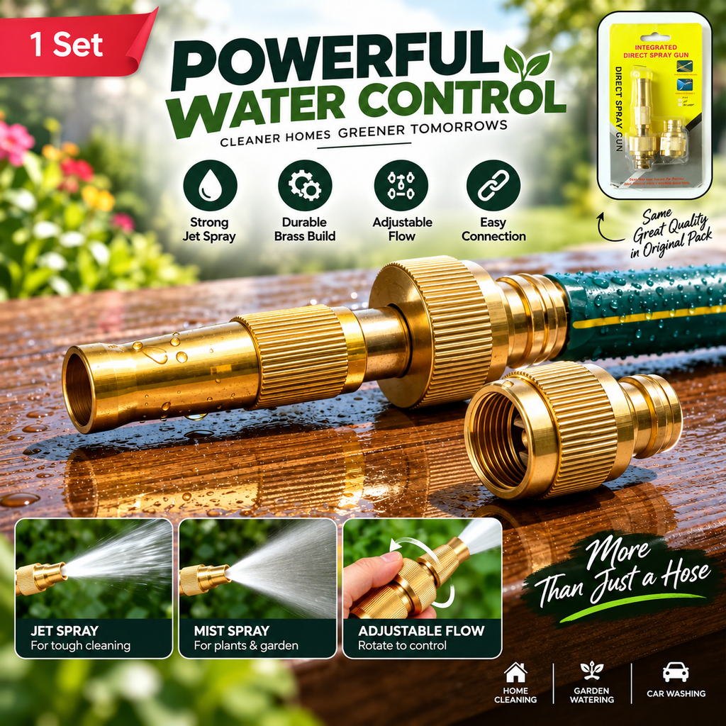 Heavy Duty Brass Garden Hose Spray Nozzle (1 Set) | Powerful Spray, Effortless Cleaning