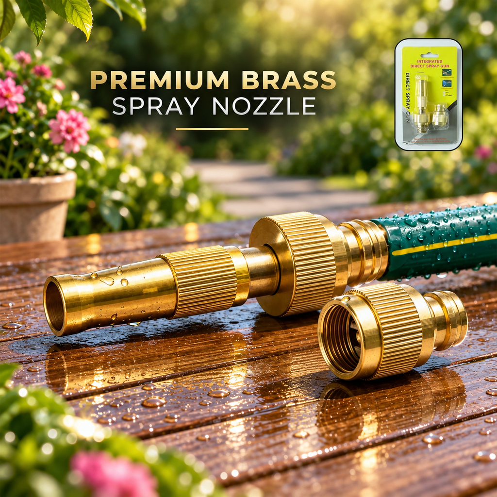 Heavy Duty Brass Garden Hose Spray Nozzle (1 Set) | Powerful Spray, Effortless Cleaning