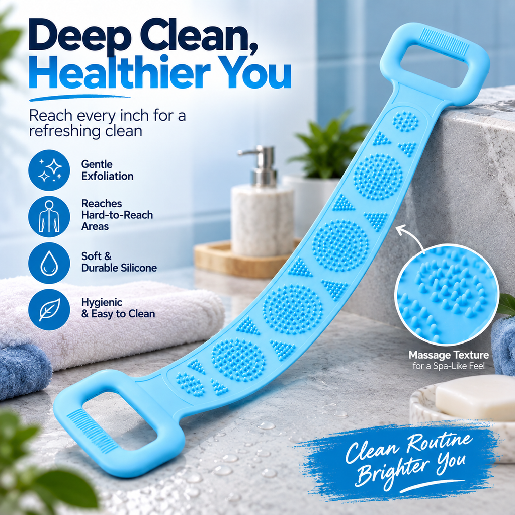 Long Silicone Body Back Scrubber Belt For Bath (1 Pc)