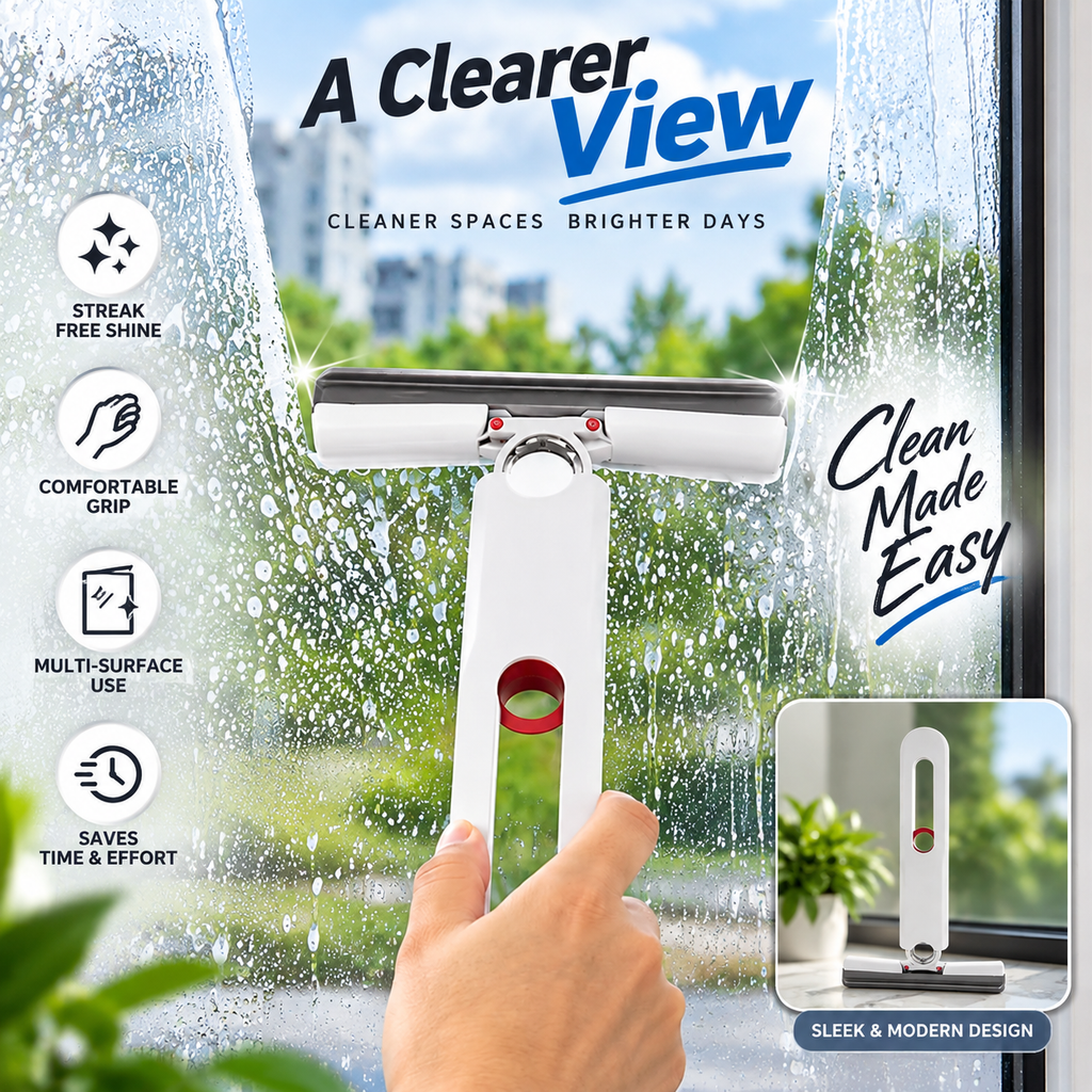Premium 2 in 1 Window Car Windshield Wiper (1 Pc) | Streak Free Glass Cleaning, Water & Dust Remover | Easy Grip Multi Surface Cleaning Tool