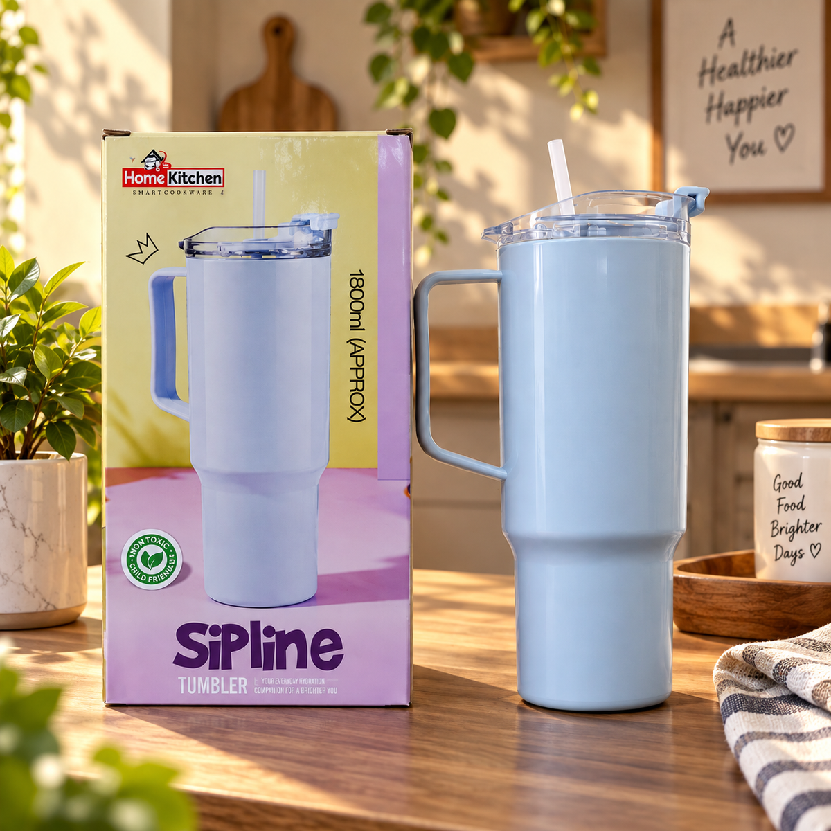 Sipline Mega Tumbler 1800 ML (Approx) | Big Sip, Easy Carry & Stay Hydrated All Day