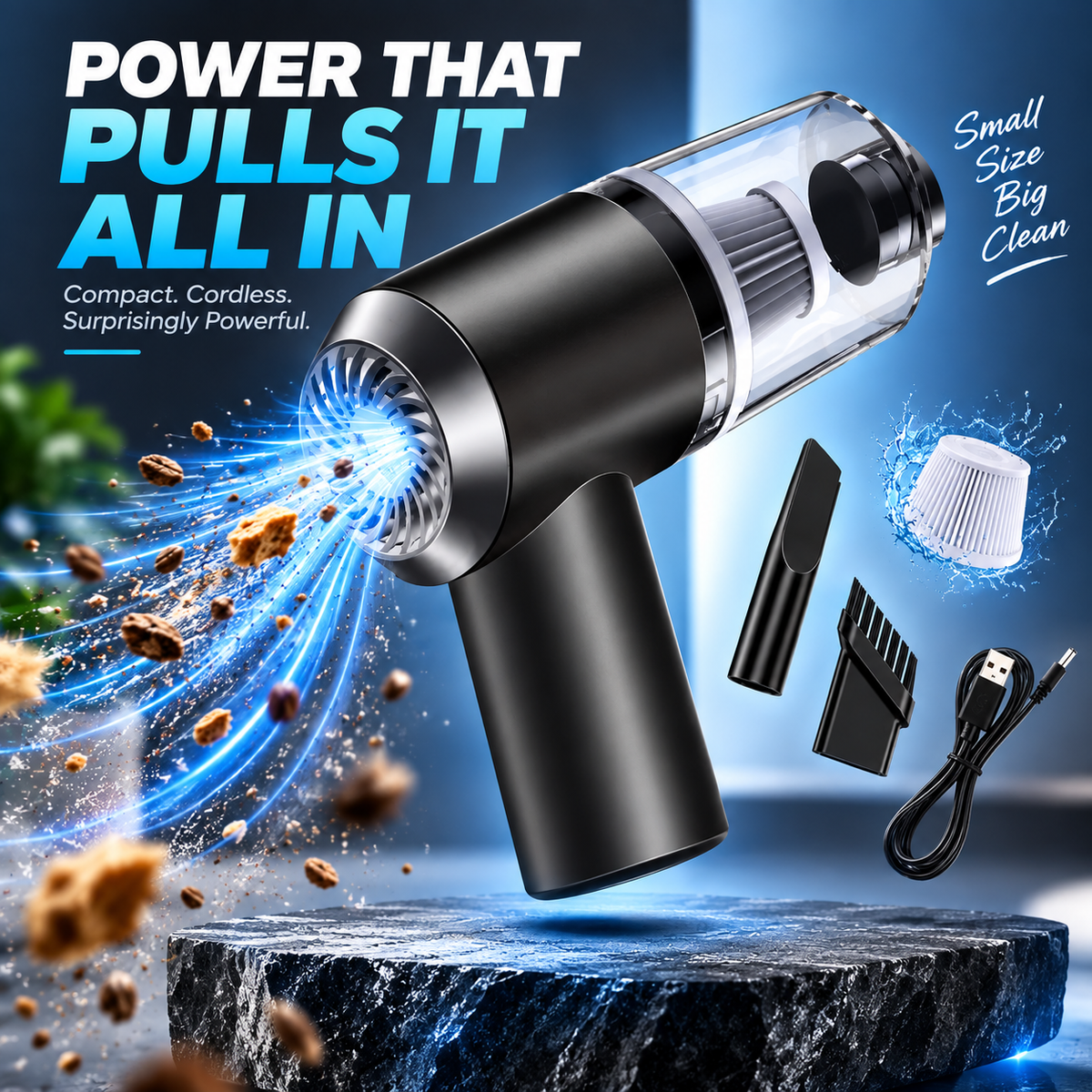 Vacuum Cleaner Dust Collection 2 In 1 | 120W High Power Wireless | Powerful Suction for Car, Home & Every Corner